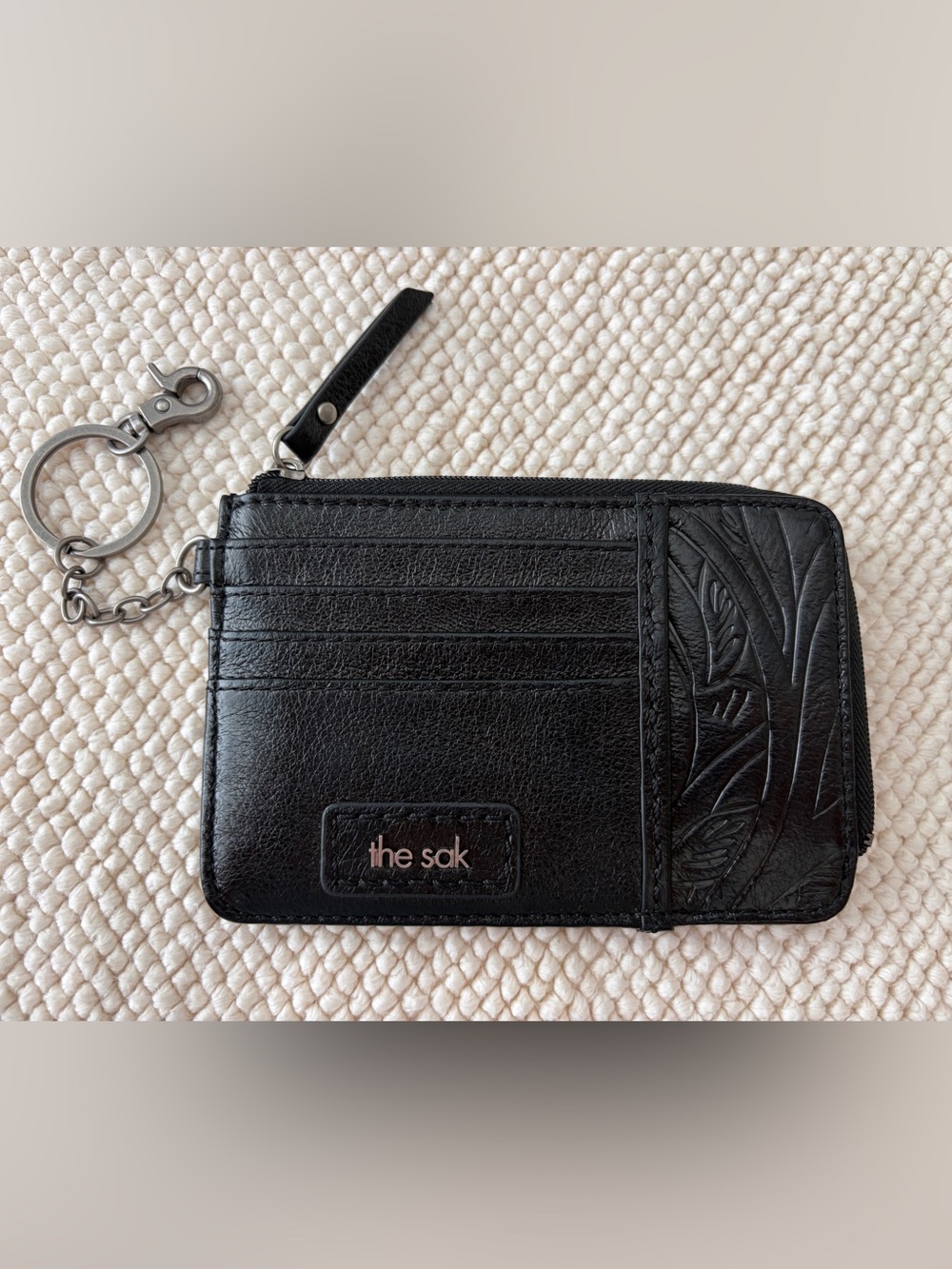 The Sak Black Embossed Leather ID Card Wallet